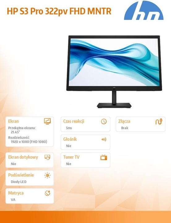 Actual product image HP SERIES 3 PRO 322PV 21.5P FHD VA 100HZ 16:9 HDMI VGA 5MS (EU) (1920 x 1080 pixels, 21.45")