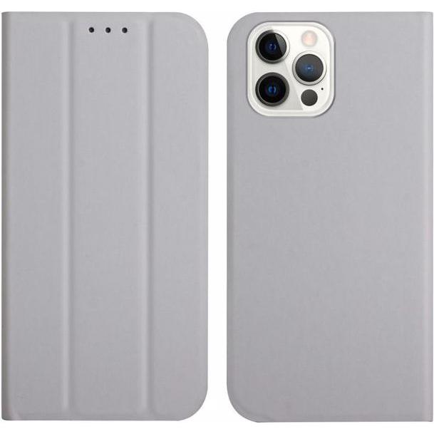 Thumbnail - MU Classic Dreifach faltbare Leder Bookcover Hülle (Apple iPhone 13 Pro), Smartphone Hülle, Grau