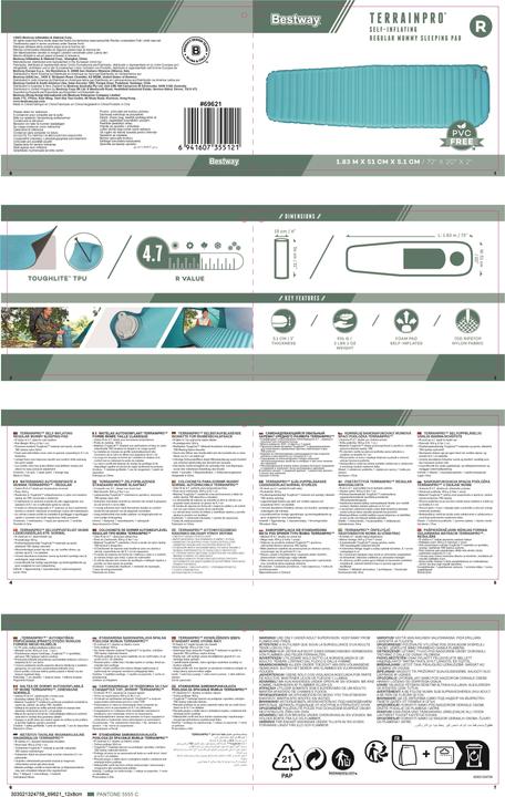 Actual product image Bestway TerrainPro™ self-inflating single sleeping pad for mummy sleeping bags 183 x 51 x 5.1 cm (183 cm)