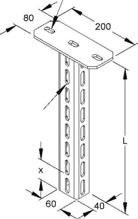 Actual product image Niedax NIE HU 6040/600 E3 Hanging bar U-profile 60x40x600 mm stainless steel