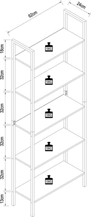 Produktbild VCM Metall Stand Regal Bücher Flakos 5fach (62 x 24 x 165 cm)