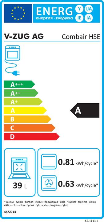 Label énergétique V-Zug Combair HSE