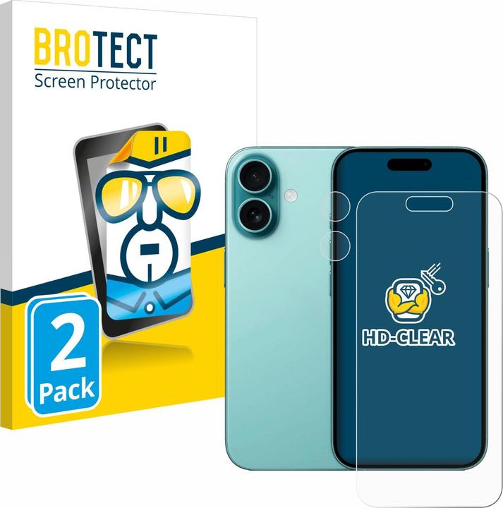 BROTECT Schermbeschermer Clear (2 Stuk, Apple iPhone 16)