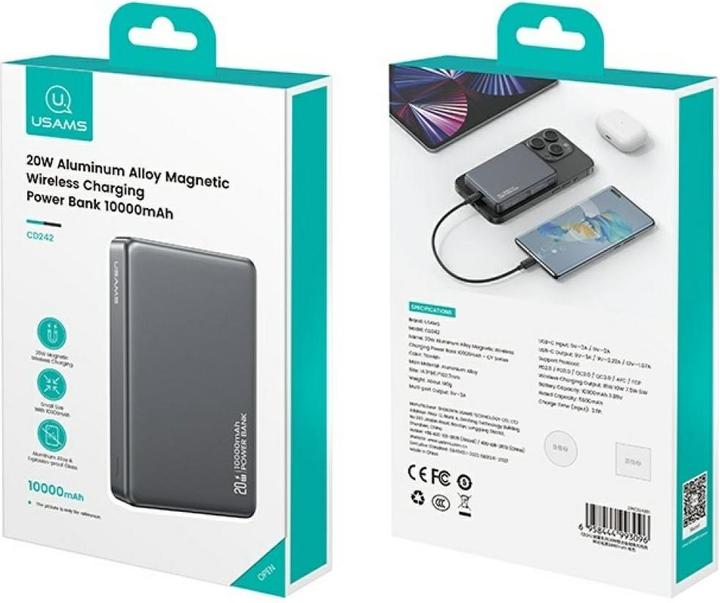 Actual product image Usams Powerbank CY Series CD242 10000mAh 20W Magnetic Wireless tarnish (10000 mAh, 20 W, 20 Wh)