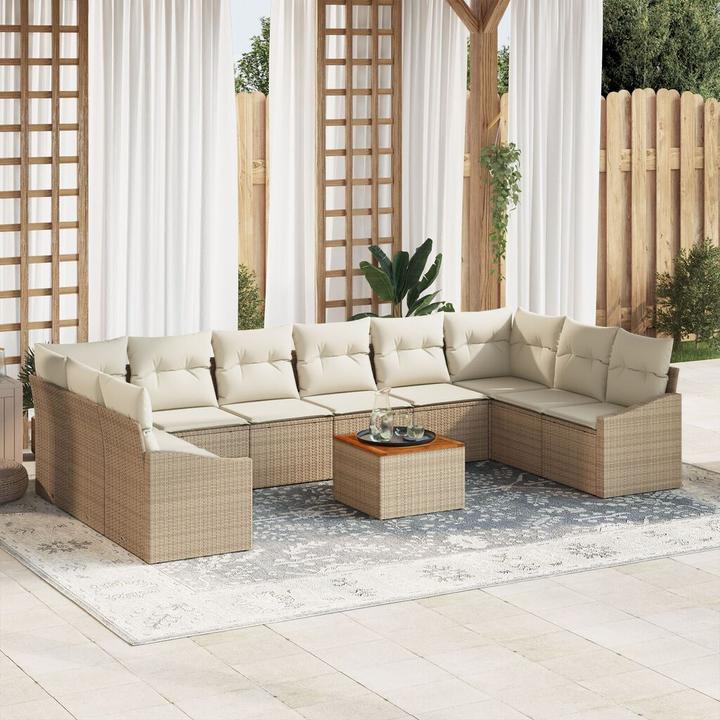 Image du produit vidaXL Ensemble de salon de jardin 11 pièces avec coussins Beige Poly Rattan