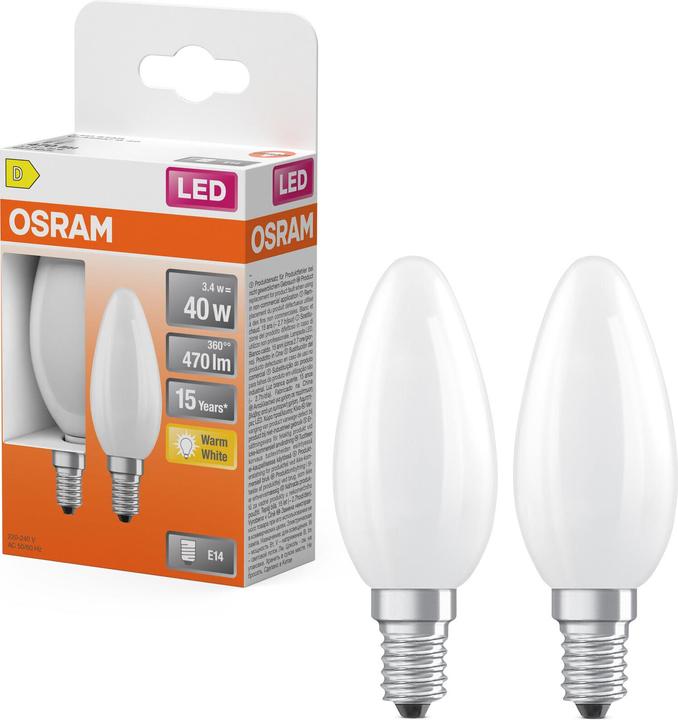 Immagine prodotto Osram LED Leuchtmittel LED Retrofit CLASSIC B 3.4W 827 Frosted E14 Warm weiss 4099854469053 (E14, 470 lm, 2x)