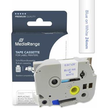 Thumbnail - MediaRange, Beschriftungsband, Schriftbandkassette blau auf weiß 8m x 24mm (2.40 cm, Blau)