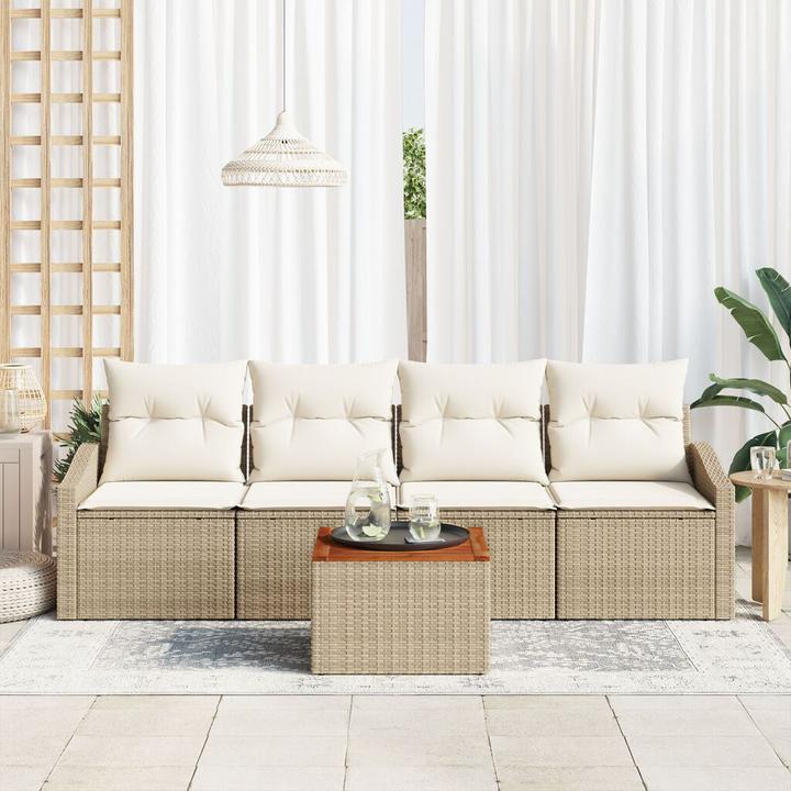 Actual product image vidaXL 5-piece garden sofa set with cushions Beige poly rattan acacia