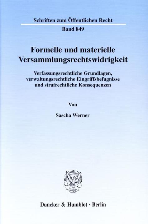 Produktbild Formelle und materielle Versammlungsrechtswidrigkeit (Deutsch, Sascha Werner, 2001)