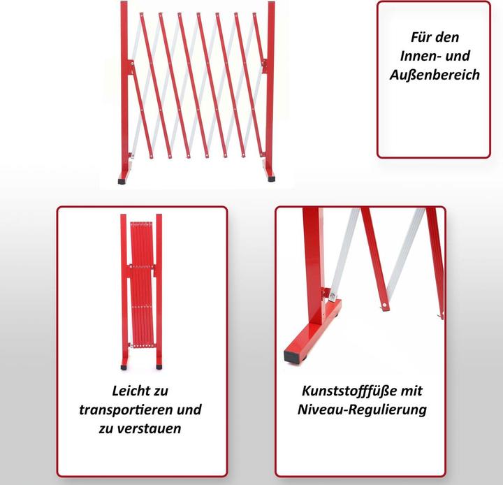 Actual product image Swisshandel24 Barrier grille, scissor-type fence, extendable, aluminium red-white - height 103cm, width 28-200 (28 cm)