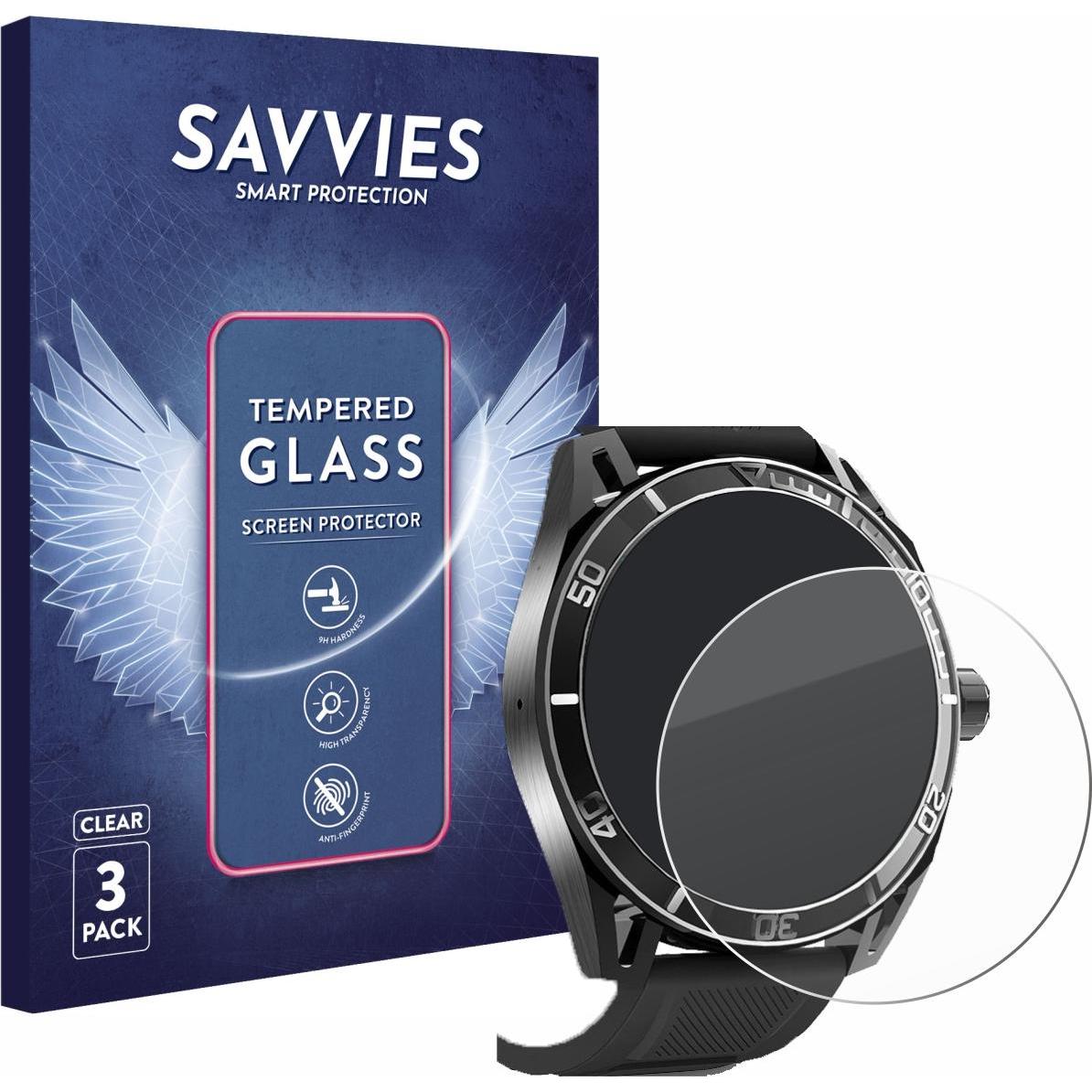 Savvies Panzerglas Schutzglas Displayschutz, Smartwatch Schutzfolie, Transparent