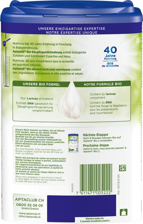 Nutritional values and ingredients Aptamil Organic (800 g, from birth)