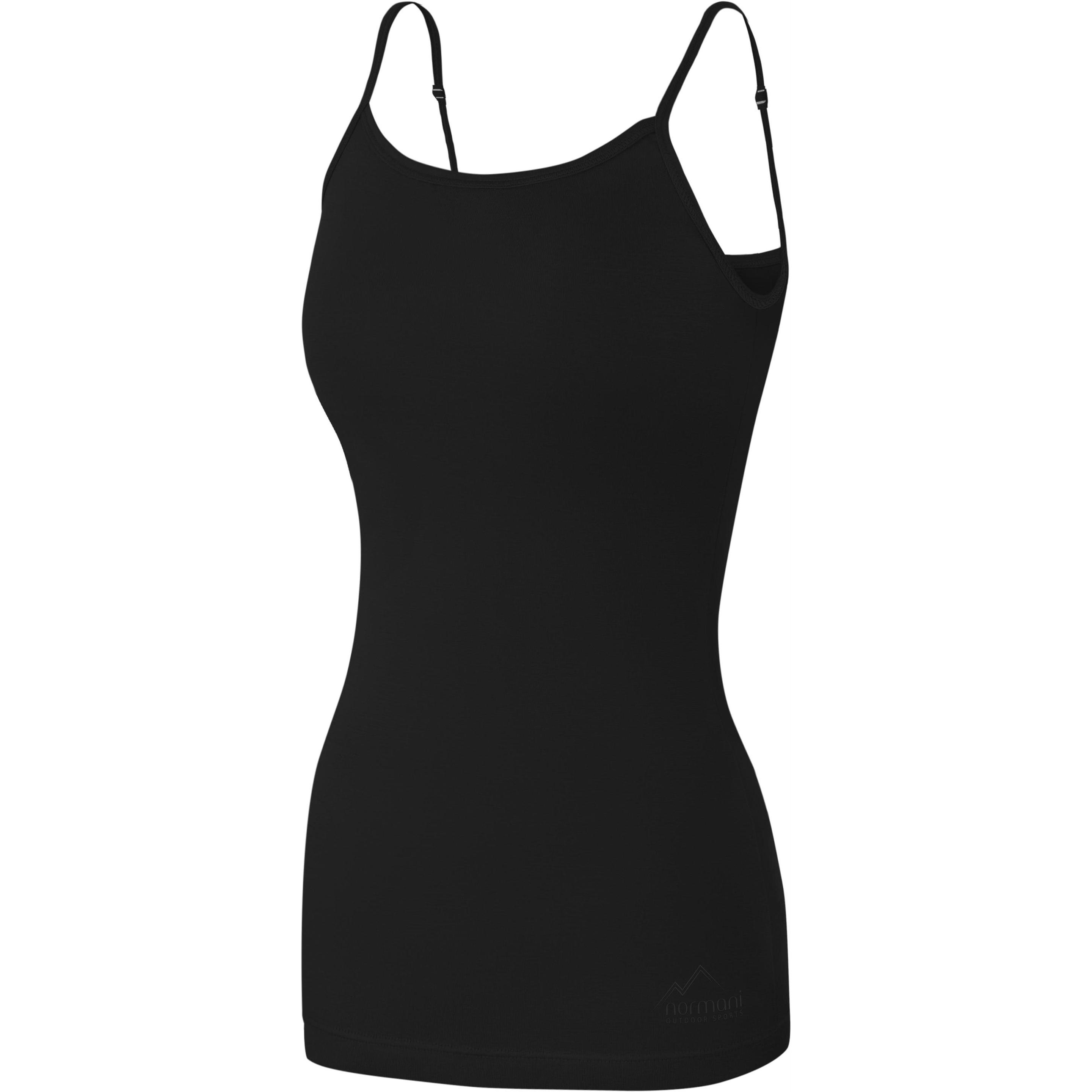 Normani, Damen, Shirt, Damen Merino Top mit Spagettiträgern „Kyneton" - 9673, Schwarz, (XS)