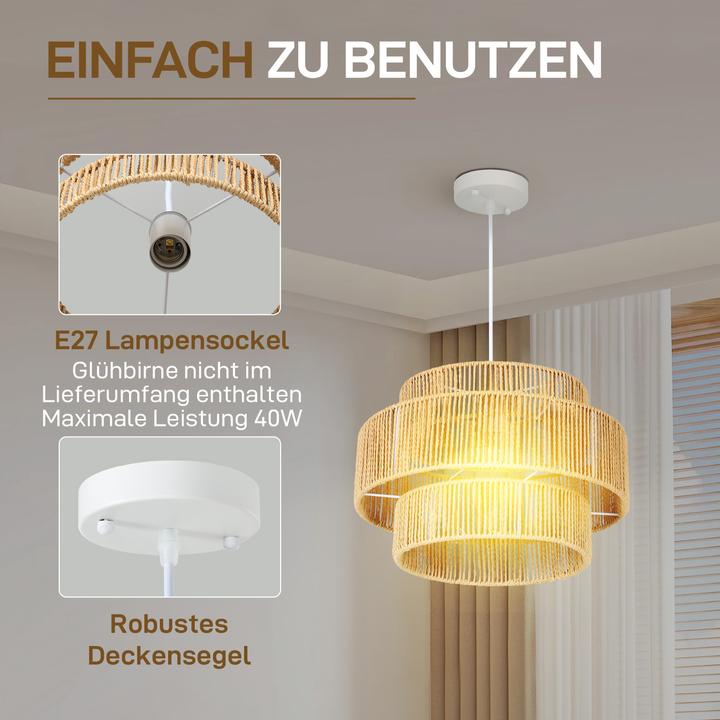 Produktbild Homcom Pendelleuchte Metall, Hanfseil Braun (E27)