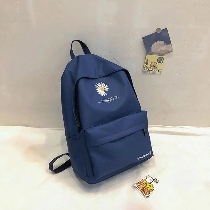 Actual product image Only-Bags.Store Leinwand Schulrucksack Gänseblümchen Stickerei Schultasche Grosse Kapazität Tragbare Reisetasche