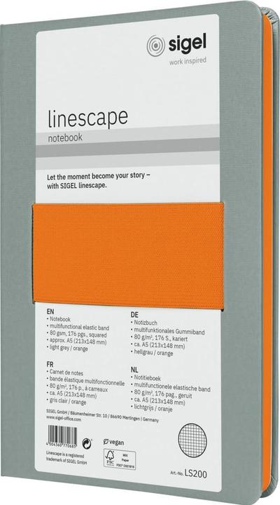 Immagine prodotto Sigel Notizbuch A5 Linescape hellgrau/orange (A5, Quadretti, Copertina rigida)