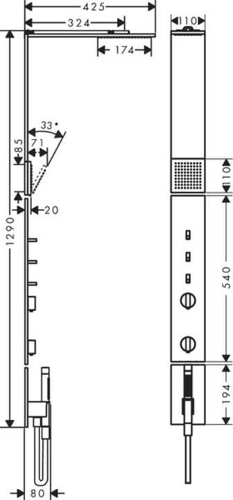 Image du produit hansgrohe AXOR ShowerComposition Panneau de douche, avec thermostat, douche de tête 110/220, douche