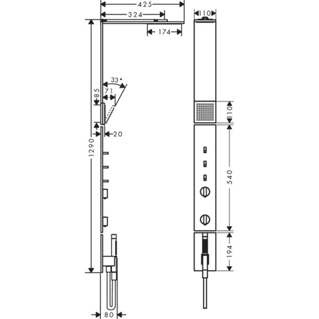 Thumbnail - hansgrohe, Duschsystem, AXOR ShowerComposition Duschpaneel, mit Thermostat, Kopfbrause 110/220, Schulterbrause, in