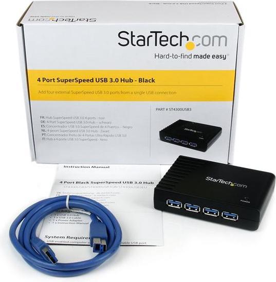Produktbild StarTech 4 Port Black SuperSpeed USB 3.0 Hub (USB-B, 4 Ports)