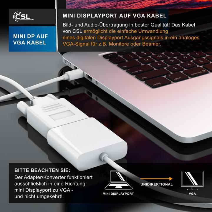Image du produit CSL Câble vidéo audio mini Displayport vers VGA, adaptateur de moniteur miniDP / compatible Thunderbolt (5 m)