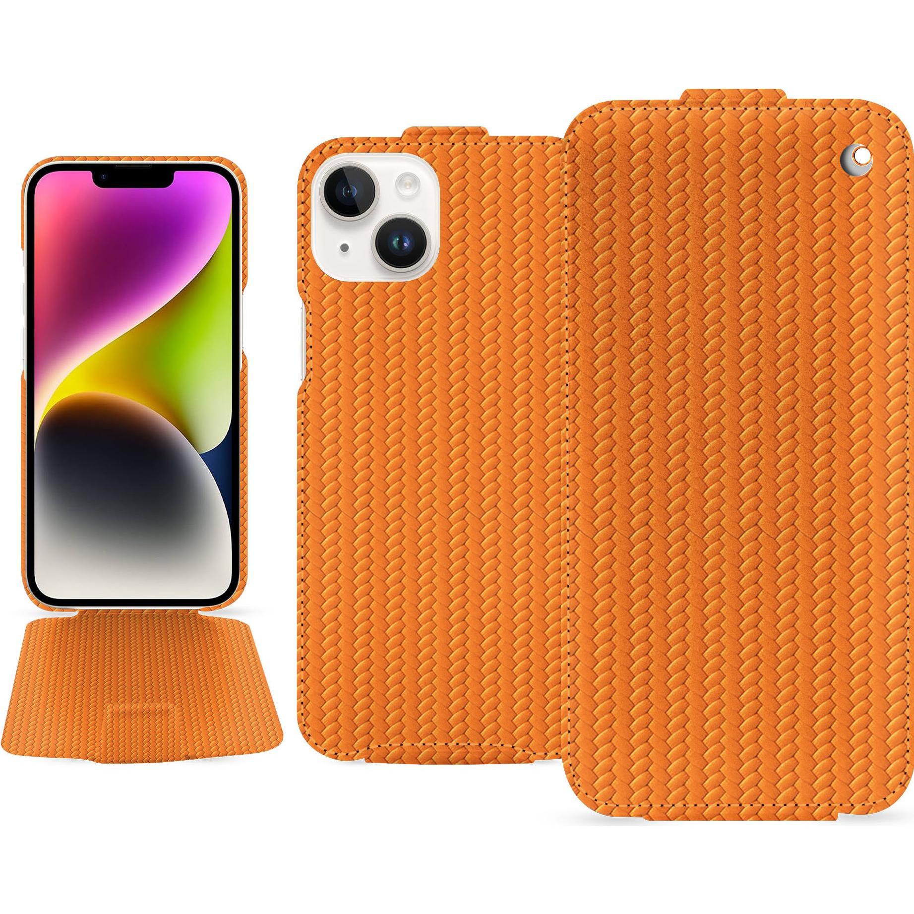 Noreve Lederschutzhülle vertikal (Apple iPhone 15 Plus), Smartphone Hülle, Orange