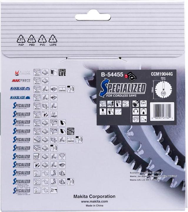 Productafbeelding Makita Cirkelzaagblad B-54455 190x30 mm CCM19044G Materiaal hout