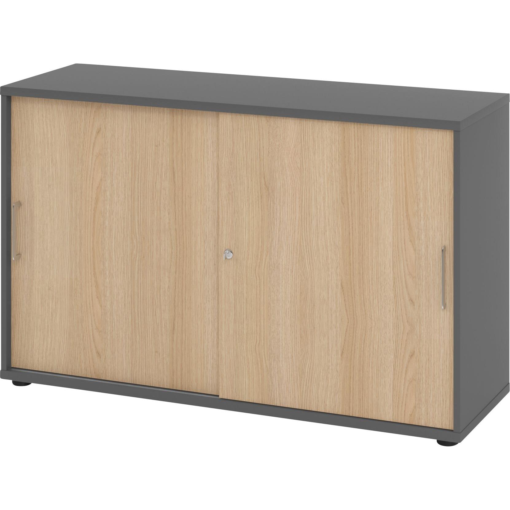 Hammerbacher, Aktenschrank, Schiebetürschrank 2OH 120cm BS Graphit/Eiche