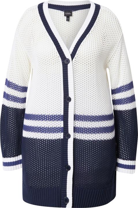 Produktbild Ulla Popken Long-Strickjacke, Streifen, V-Ausschnitt, Langarm (58)