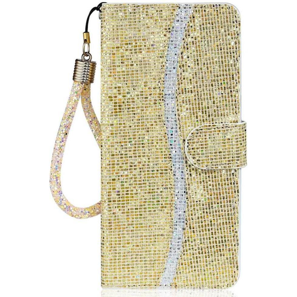 Cover-Discount iPhone 14 Plus - Glitter Leder Etui gold (Apple iPhone 14 Plus), Smartphone Hülle, Gold
