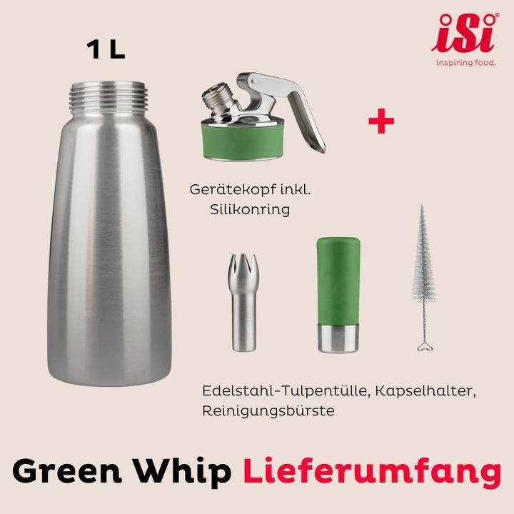 Actual product image ISI Green Whip Cream Dispenser for Vegan and Dairy Cream, Professional Use, Dishwasher-Safe Parts