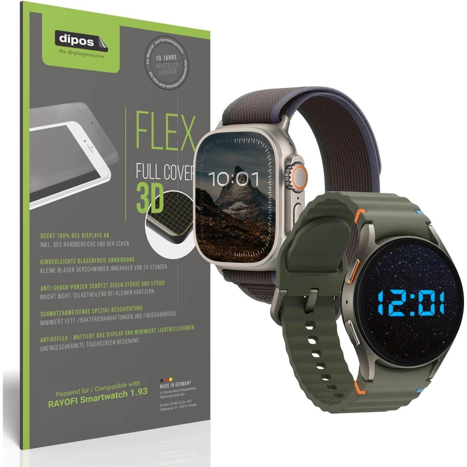 Dipos Full Cover Schutzfolie Matt, Smartwatch Schutzfolie, Transparent