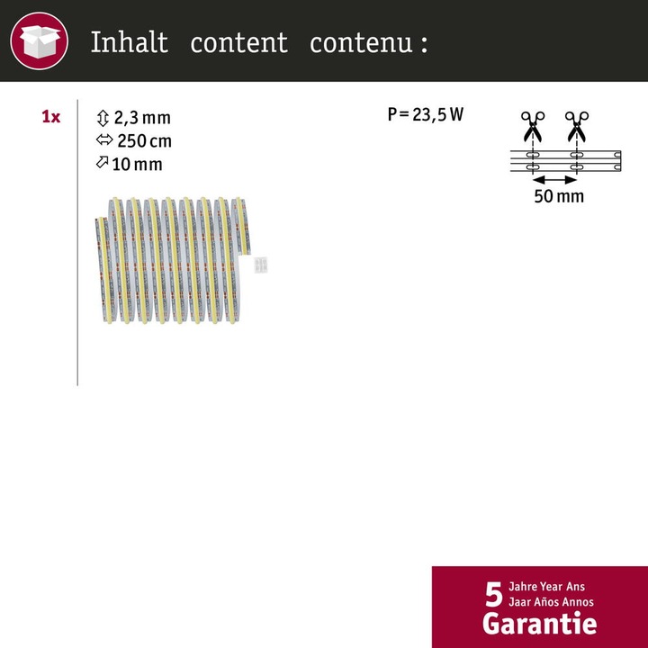 Immagine prodotto Paulmann MaxLED 1000 a riga intera COB a strisce (Bianco freddo, Bianco caldo, Bianco neutro, 250 cm, Interno)