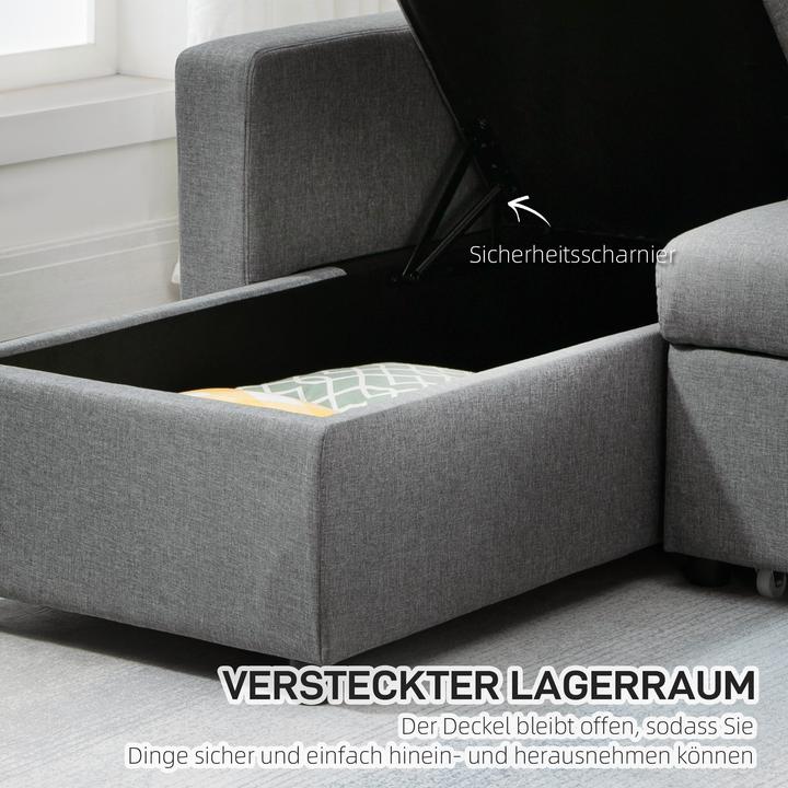 Actual product image Homcom Ecksofa Leinenartiges Polyester, Schaumstoff Hellgrau (Corner sofa)
