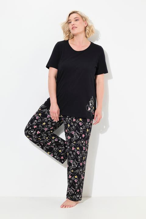 Produktbild Ulla Popken Pyjama, Zweiteiler, Scribble-Herz, Halbarm, lange Hose (46, 48)