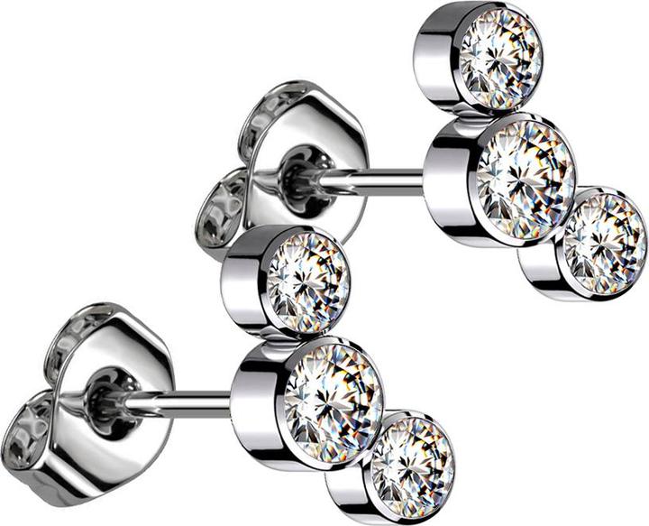 Produktbild Star Piercing Threadless Ohrstecker silber drei Kristalle silber (ohne Messing, Titan)