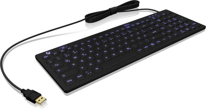 Produktbild KeySonic Industrietastatur, USB, Beleuchtet, Silikon, schwarz, Wasser und Staub geschützt IP68, DE Layout (Deutschland, Kabelgebunden)