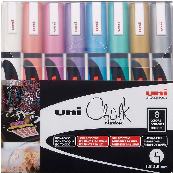 Uni-ball Marcatore a gesso CHALK 1,8-2,5 mm Metallico Assortito 8 pezzi (Multicolore, 2.50 mm, 8 x)