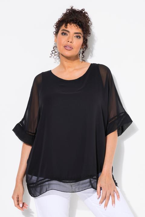 Produktbild Ulla Popken Chiffon-Überwurf, Spitze, oversized, Rundhals, 3/4-Arm (46, 48)
