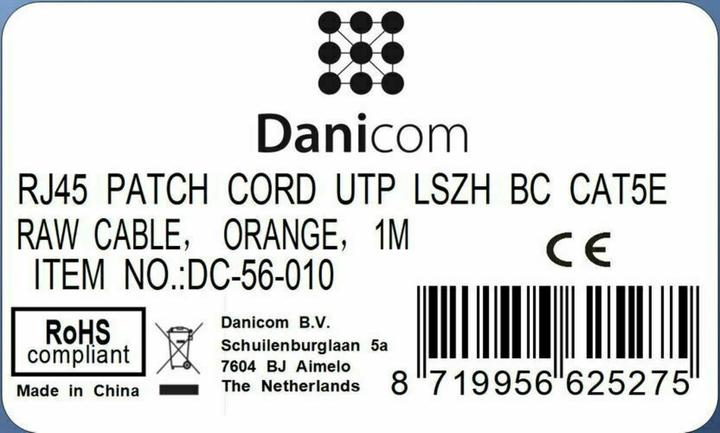 Produktbild Dsit CAT5e Netzwerkkabel, U/UTP, 1 meter, Orange, 100% Kupfer (UTP, CAT5e, 1 m)