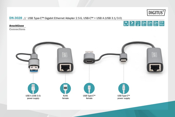 Produktbild Digitus DN-3028 (USB, USB-C, RJ45 2.5 Gigabit Ethernet (1x))