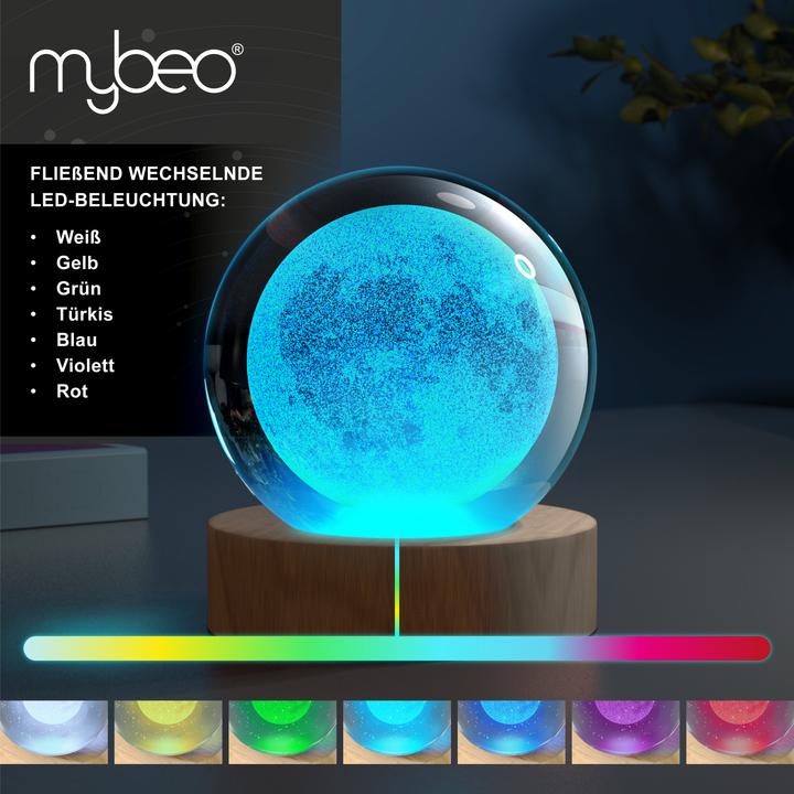 Produktbild Mybeo 3D Mond Glaskugel, Leuchtende Kristallkugel, Dekolicht, Nachtlicht, Farbwechsel, RGB LED