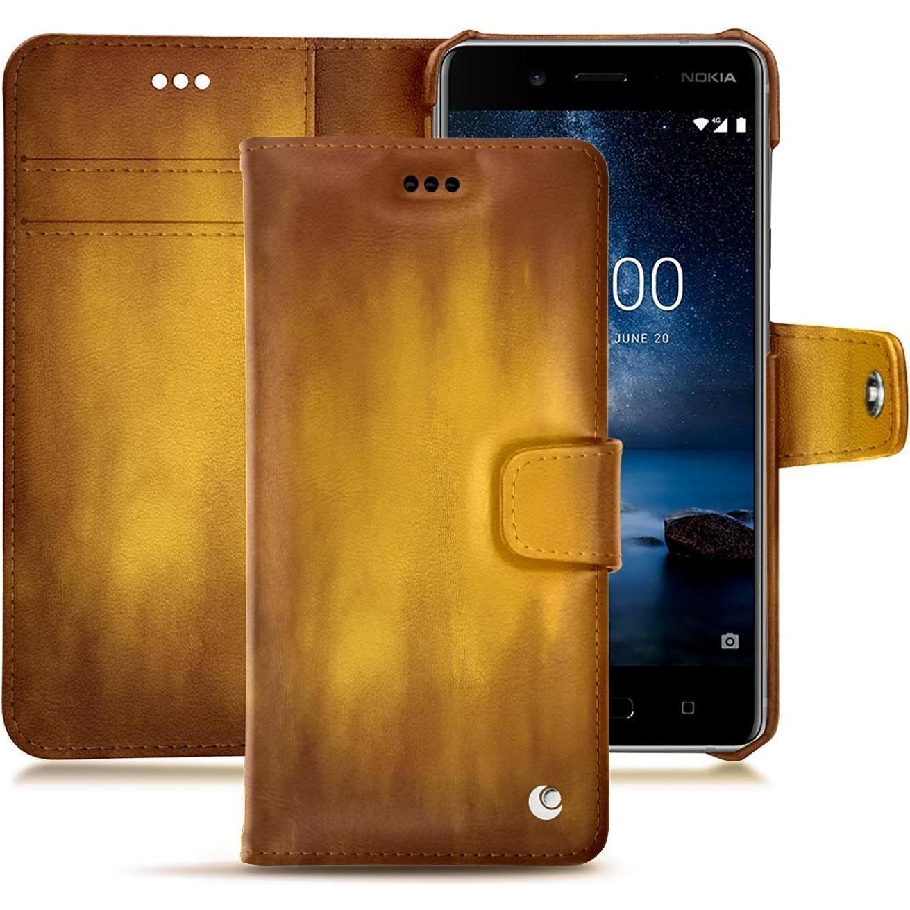 Noreve Lederschutzhülle Wallet (Nokia 8), Smartphone Hülle, Gold
