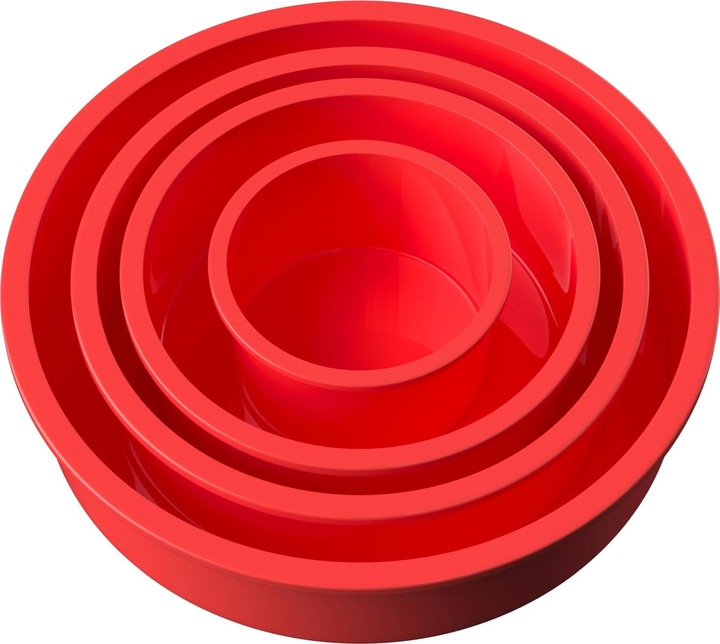 Produktbild Intirilife 4-teiliges Set runde Silikon Kuchenbackformen in Rot - 10 cm, 16.3 cm, 19.8 cm, 25 cm (25 cm)