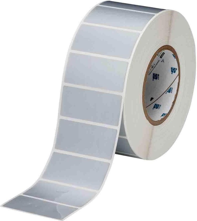 Actual product image Brady THT-7-362-3, tamper-evident vinyl, glossy, silver, 69.85 x 31.75 mm, permanent (3000 E