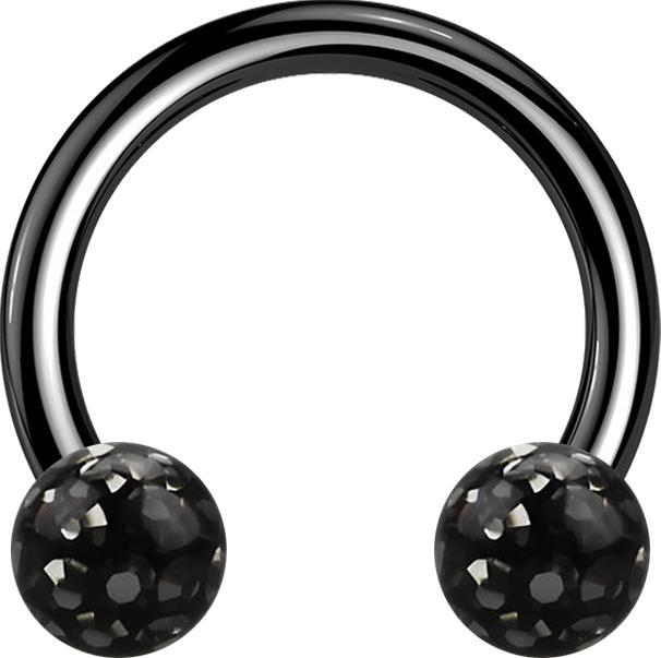 Actual product image Star Piercing Micro Circular Barbell black with two crystal balls black epoxy protective layer (without brass, Titanium)
