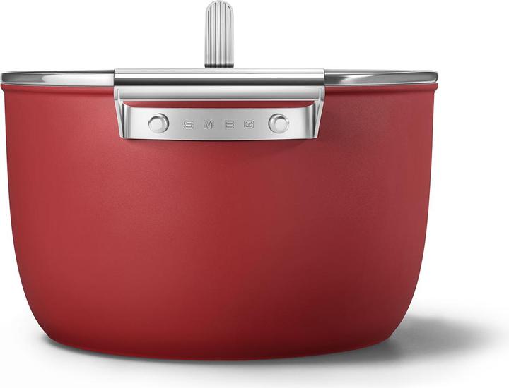 Actual product image Smeg CKFC2611RDM Casserole Ø 26 cm with glass lid, 2 handles, red (26 cm, Casserole + Stewpot, Aluminium, Stainless steel)
