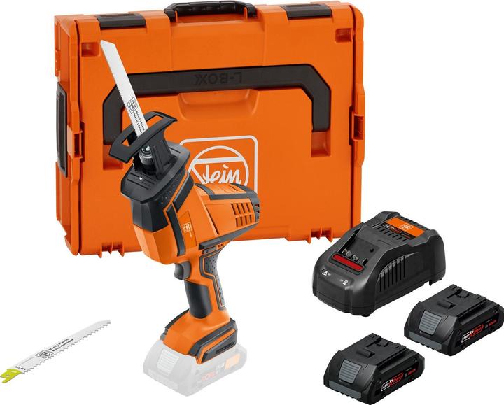 1 kunststof gereedschapskoffer (L-BOXX 136), 1 GAL 1880 CV AS snellader, 1 reciprozaagblad BIM 130 T18 MS, 1 reciprozaagblad BIM 130 T5/8 WP, 2 accu's ProCORE 18 V 4,0 Ah AS