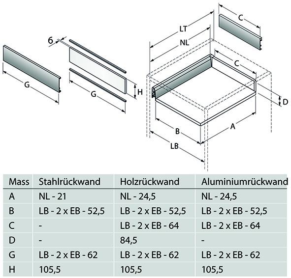 Produktbild Hettich Komplett-Schubkasten-Sets ArciTech, silber