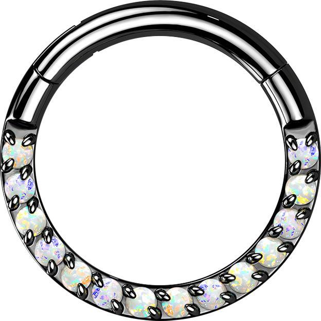 Produktbild Star Piercing Micro Segmentring klappbar schwarz front Opale weiss (ohne Messing, Titan)