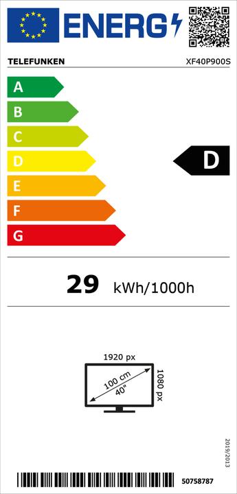 Energie-Label Telefunken 40 Zoll Fernseher XF40P900S LED TV Full HD mit 100cm Bildschirmdiagonale und Triple-Tuner (40", LED, Full HD)